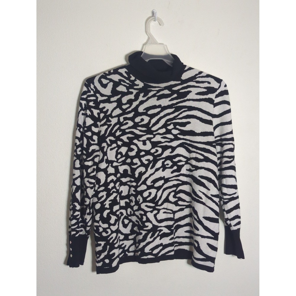 Chico's Womens Zebra Leopard Print Turtleneck Sweater Button Cuff Neutral XL 3